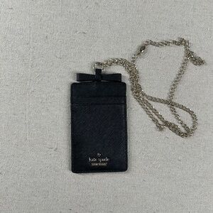 Kate Spade Black Leather Lanyard ID Holder Card Case with Chain